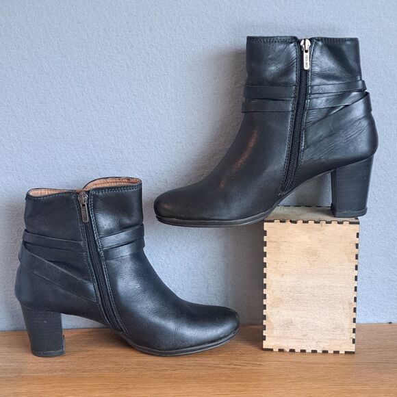 Pikolinos Verona Women 38 7.5 Black Leather Mid-Calf Zip Boots Ankle Heels - Picture 6 of 11